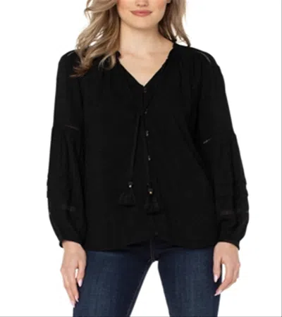 Liverpool Los Angeles Tie Neck Blouson Sleeve Blouse Black Size Xs In Multi