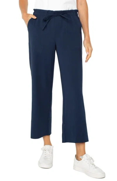 Liverpool Los Angeles Tie Waist Ankle Wide Leg Pants In Dark Navy