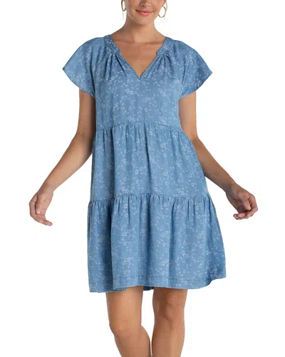 Liverpool Los Angeles Tiered Floral Flutter Sleeve Denim Dress In Blue
