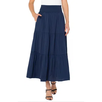 Liverpool Los Angeles Tiered Sateen Maxi Skirt In Blue