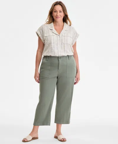 Liverpool Los Angeles Trendy Plus Size Cargo Wide-leg Cropped Pant In Green