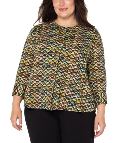 Liverpool Los Angeles Trendy Plus Size Printed 3/4-sleeve Top In Multi