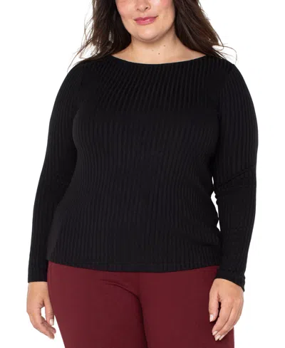 Liverpool Los Angeles Trendy Plus Size Ribbed Boatneck Top In Black