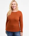 Liverpool Los Angeles Trendy Plus Size Ribbed Boatneck Top In Brown