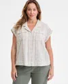 Liverpool Los Angeles Trendy Plus Size Sleeveless Dolman Camp Shirt In Neutral
