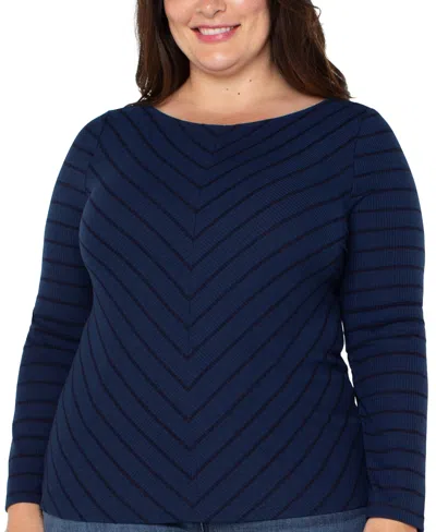 Liverpool Los Angeles Trendy Plus Size Striped Knit Top In Blue