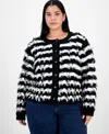 Liverpool Los Angeles Trendy Plus Stripe Fringe-knit Cardigan In Black