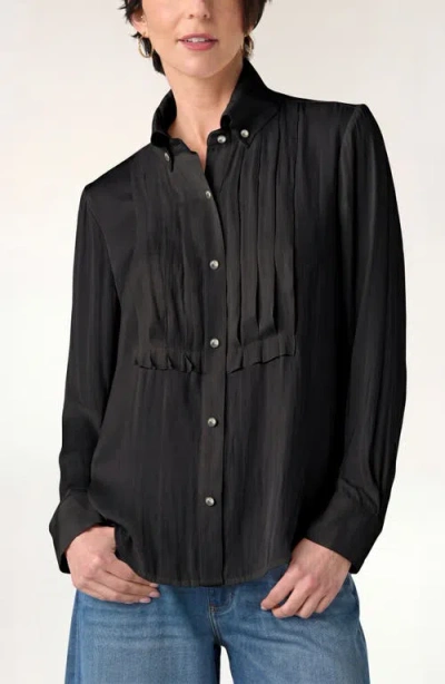 Liverpool Los Angeles Tuxedo Pleated Button Front Shirt In Black