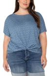 Liverpool Los Angeles Liverpool Plus Size Printed Twist-hem Crewneck Top In Blue Multi
