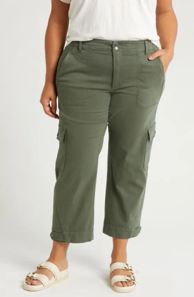 Liverpool Los Angeles Utility Crop Cargo Trousers In Moss Green
