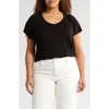Liverpool Los Angeles V-neck Flutter Sleeve Jersey Top In Black