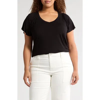 Liverpool Los Angeles V-neck Flutter Sleeve Jersey Top In Black