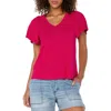 Liverpool Los Angeles V-neck Flutter Sleeve Jersey Top In Cerise