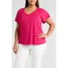 Liverpool Los Angeles V-neck Flutter Sleeve Jersey Top In Cerise