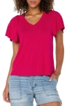 Liverpool Los Angeles V-neck Flutter Sleeve Jersey Top In Cerise