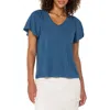 Liverpool Los Angeles Women's Flutter-sleeve V-neck T-shirt In French Blue