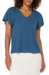 Liverpool Los Angeles Women's Flutter-sleeve V-neck T-shirt In French Blue
