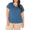 Liverpool Los Angeles V-neck Flutter Sleeve Jersey Top In French Blue