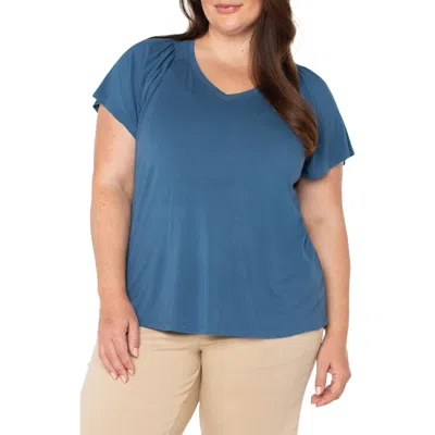Liverpool Los Angeles V-neck Flutter Sleeve Jersey Top In French Blue