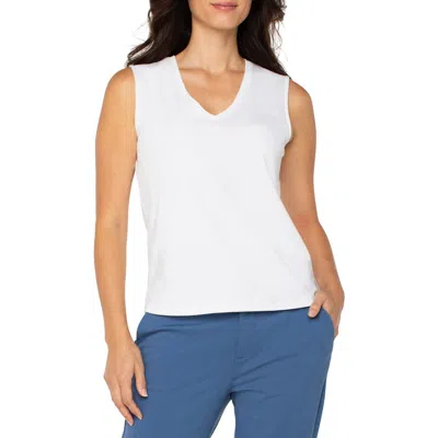 Liverpool Los Angeles V-neck Sleeveless Stretch Cotton Top In White