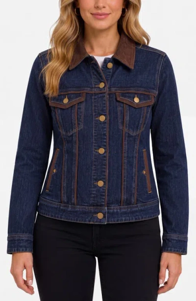 Liverpool Los Angeles Velvet Trim Denim Trucker Jacket In Blue