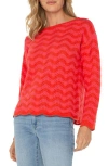 Liverpool Los Angeles Wavy Stripe Pointelle Cotton Blend Sweater In Pink Red Stripe