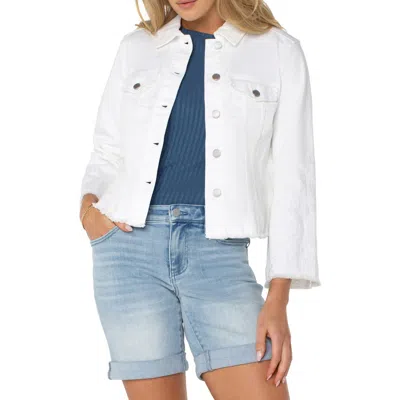 Liverpool Los Angeles Wide Sleeve Fray Hem Denim Trucker Jacket In White