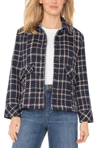 Liverpool Los Angeles Windowpane Pleated Back Jacket In Blue