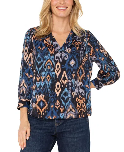 Liverpool Los Angeles Ikat V-neck Top In Multi