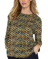 Liverpool Los Angeles Women's 3/4-sleeve Zigazag-print Top In Tourmaline Multi