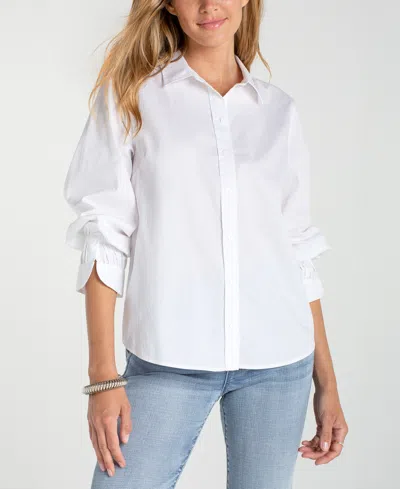 Liverpool Los Angeles Collared Button Front Top In White