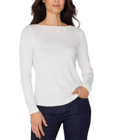 Liverpool Los Angeles Women's Boat-neck Long-sleeve Knit Top In White