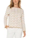 Liverpool Los Angeles Wavy Stripe Pointelle Cotton Blend Sweater In Tan Ivory Stripe