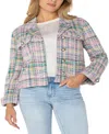 Liverpool Los Angeles Women's Button Front Boxy Plaid Shacket In Tea Rose Multi