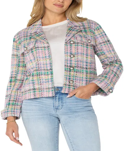 Liverpool Los Angeles Women's Button Front Boxy Plaid Shacket In Tea Rose Multi