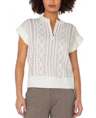 Liverpool Los Angeles Women's Cap-sleeve Dolman Half-zip Sweater In Multi