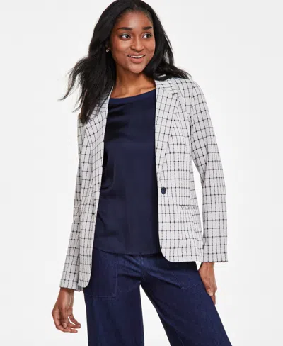 Liverpool Los Angeles Women's Check Fitted Notch-collar Blazer In Navy Taupe Grid