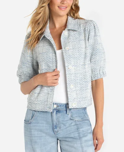 Liverpool Los Angeles Short Puff Sleeve Tweed Jacket In Blue