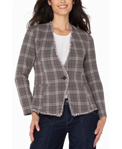 Liverpool Los Angeles Women's Collarless Fray-trim Fitted Blazer In Multi