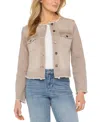 Liverpool Los Angeles Frayed Collarless Denim Jacket In Brown