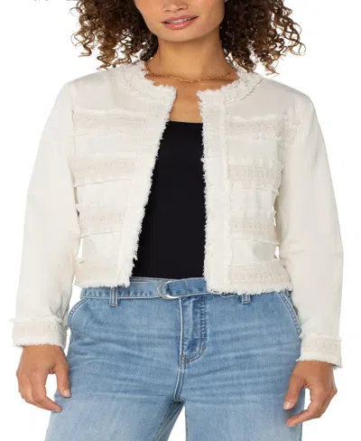 Liverpool Los Angeles Women's Collarless Jacket With Fray And Lace Detail In Bone