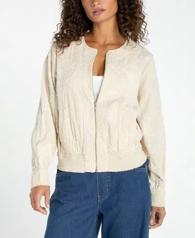 Liverpool Los Angeles Women's Collarless Long-sleeve Bomber Jacket In Neutral