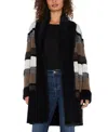 Liverpool Los Angeles Faux Fur Trim Cardigan Coat In Black Tan Multi