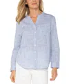 Liverpool Los Angeles Crosshatch Band Collar Cotton Button-up Shirt In Blue,white Crosshatch