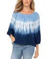 Liverpool Los Angeles Three Quarter Sleeve Boat Neck Top In Blue,white Tiedye