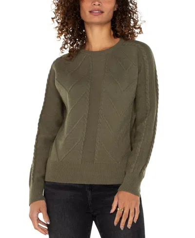 Liverpool Los Angeles Women's Crewneck Raglan-sleeve Sweater In Spanish Olive