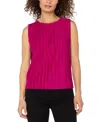 Liverpool Los Angeles Women's Crewneck Sleeveless Pleated Knit Top In Pink