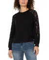 Liverpool Los Angeles Lace Inset Crewneck Knit Top In Black