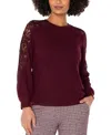 Liverpool Los Angeles Lace Trim Crewneck Sweater In Burgundy