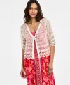 Liverpool Los Angeles Short Sleeve Lace Cardigan In Antique Ivory